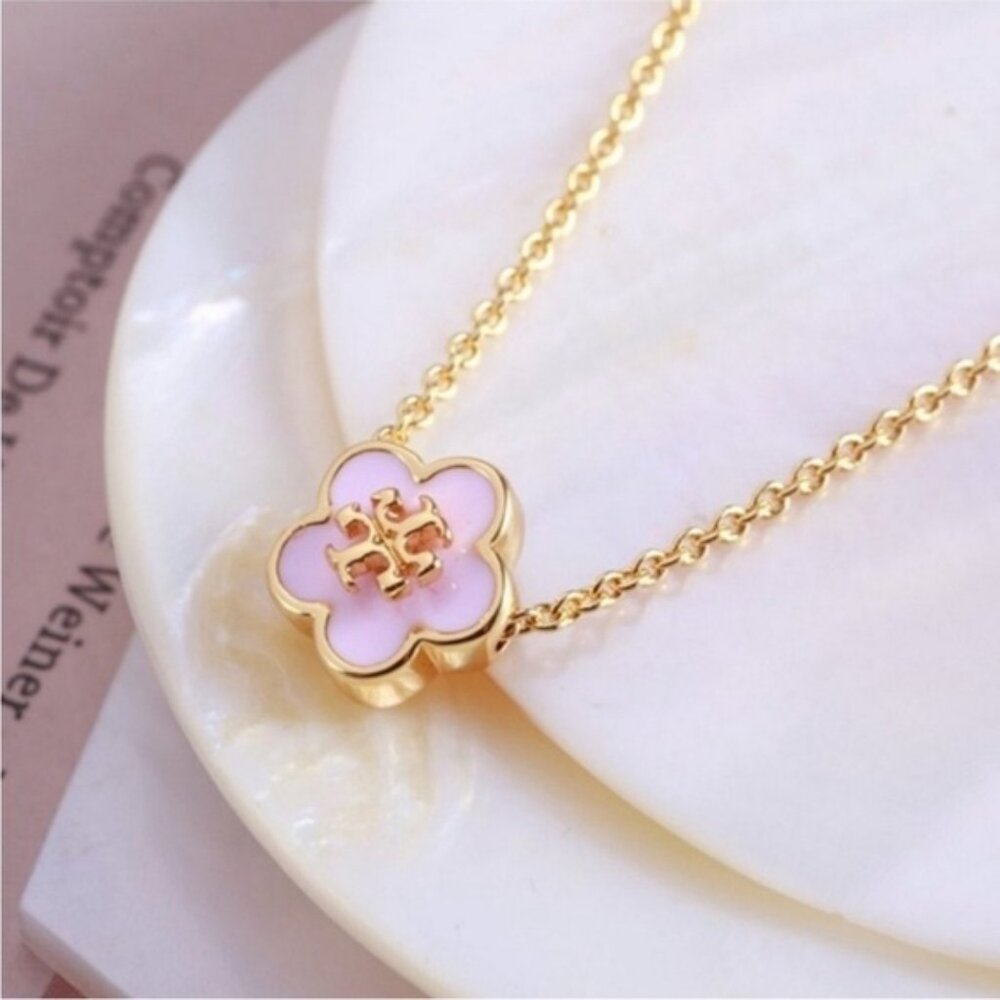 Tory Burch Orchid Pink Kira Enamel Flower Necklace